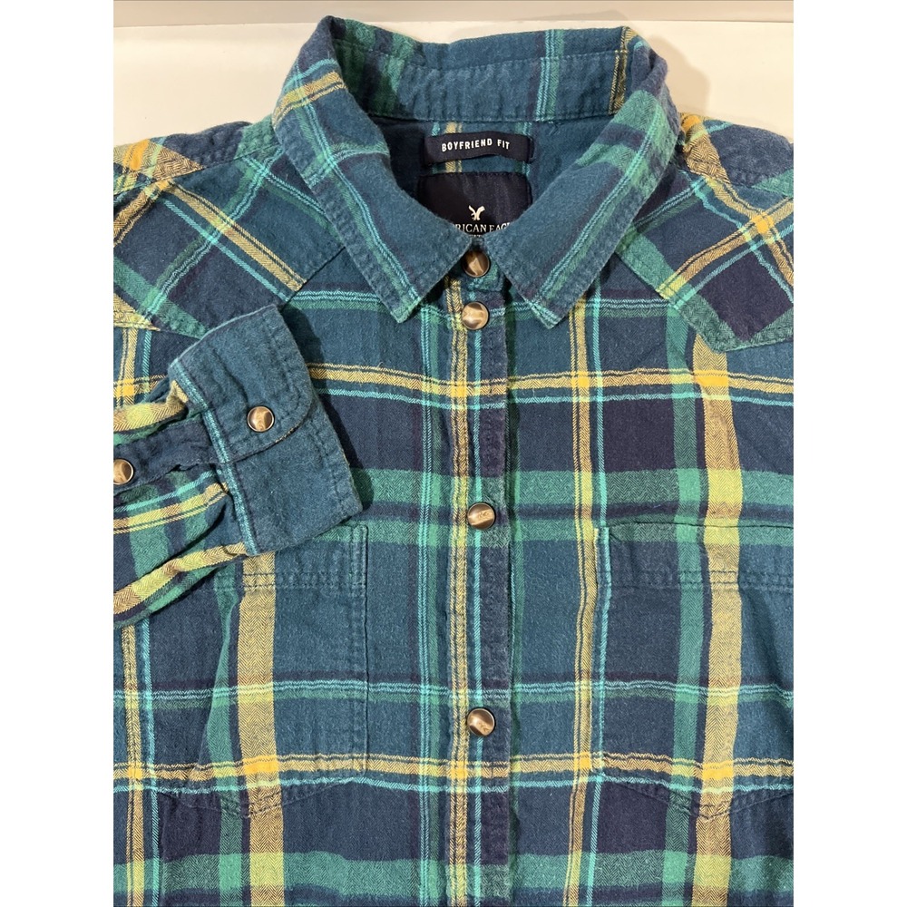 American Eagle Boyfriend Fit Flannel Plaid Button Down Shirt Women Size Small, S